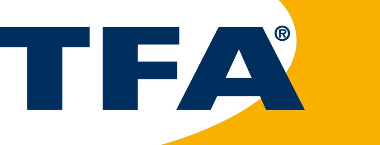 TFA Logo auf weißem und gelbem Hintergrund.